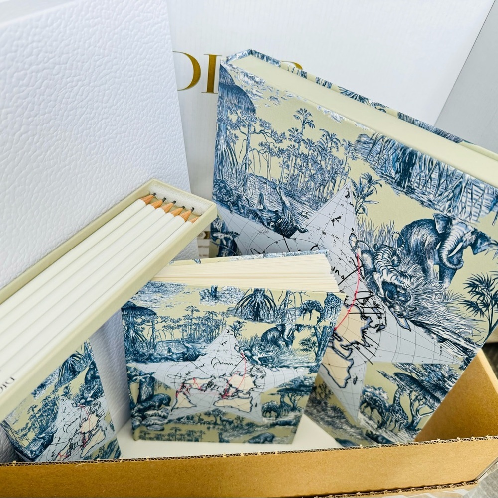 Dior notebook, Pencil set in world travel box, and in white Dior box